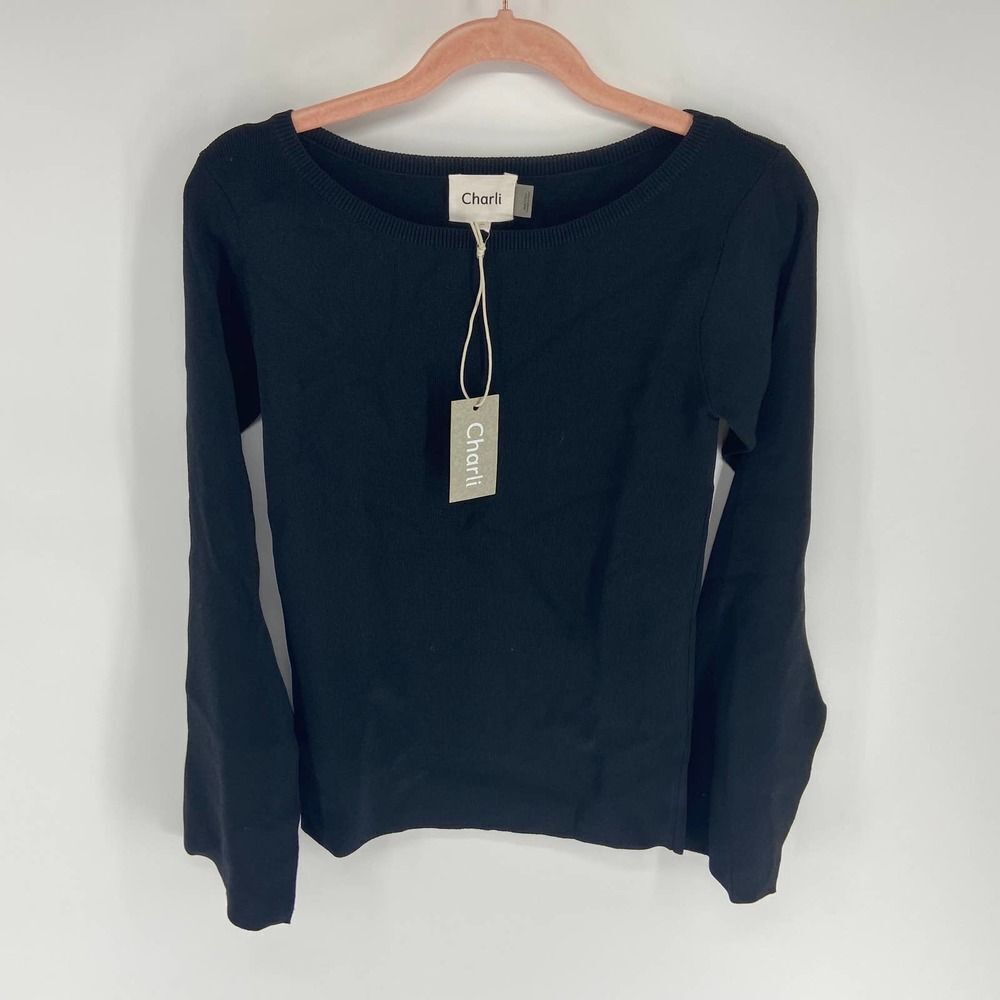 Charli Black Knit Bell Sleeve Crew neck Sweater NWT Womens XS